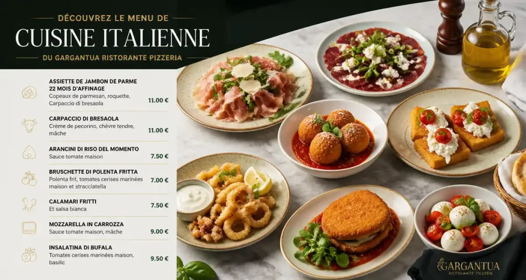 Découvrez le menu de cuisine italienne du Gargantua Ristorante Pizzeria