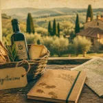Agriturismo Italie : produits km 0 sur table devant une ferme toscane
