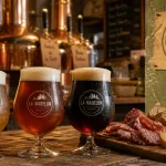 Brasserie artisanale La Madelon : verres de bières artisanales vosges et charcuterie.