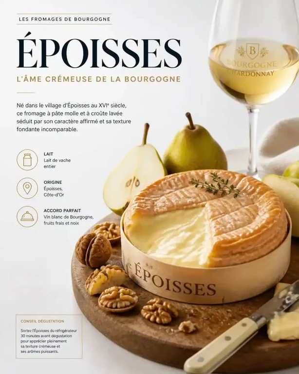 Plateau de fromage avec Époisses et verre de vin blanc, idéal pour un accord mets et vins réussi.