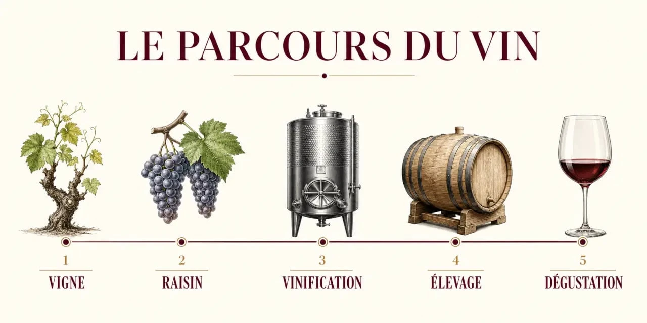 Culture œnologique : schéma du parcours de la vigne à la dégustation
