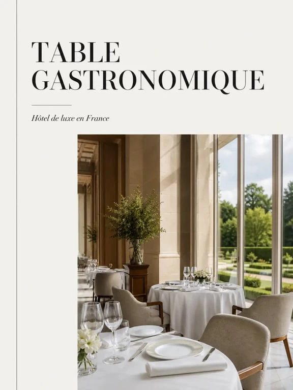 Hôtel restaurant gastronomique de luxe avec salle élégante et tables dressées