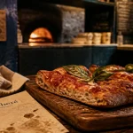 Pizza a bologna al taglio, bord scrocchiarella alvéolé, basilic frais