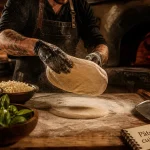Profession pizzaiolo étale la pâte, cuisson au four à bois