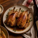 Quel vin servir avec des cailles : Pinot Noir, cailles rôties et sauce crémeuse