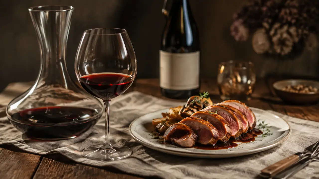 accord mets vins gevrey-chambertin : gibier, volailles, champignons sur table en bois
