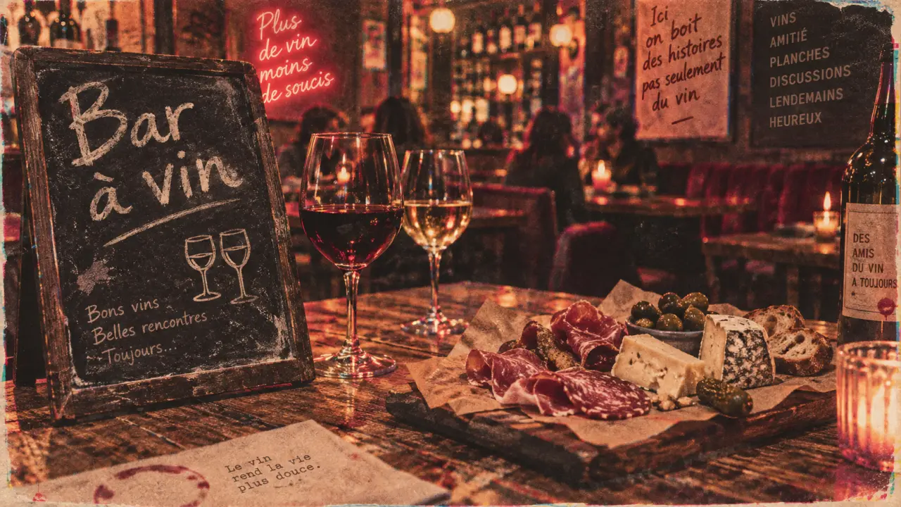 Bar à vin Paris Montparnasse : ardoise, verres et charcuteries