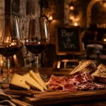 Bar à vin romantique paris : verres rouges et planche dégustation