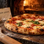 Cuisson pizza italienne : pizza margherita sur pierre chaude 270°C
