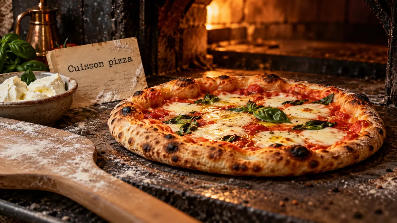Cuisson pizza italienne : pizza margherita sur pierre chaude 270°C