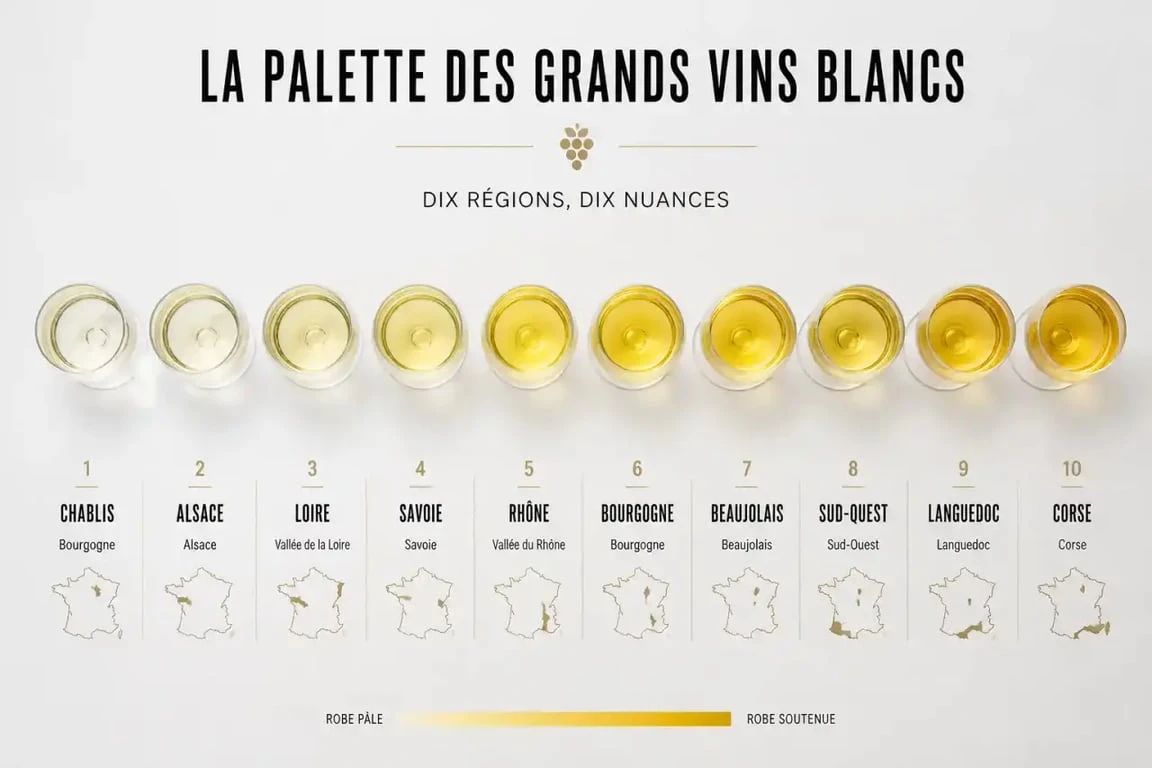 Top 10 vin blanc : nuancier des robes selon les régions françaises