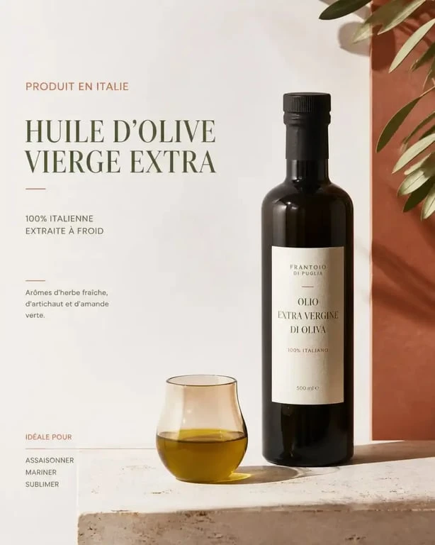 Bouteille d'huile d'olive italienne en verre foncé pour identifier la meilleure huile d'olive italienne
