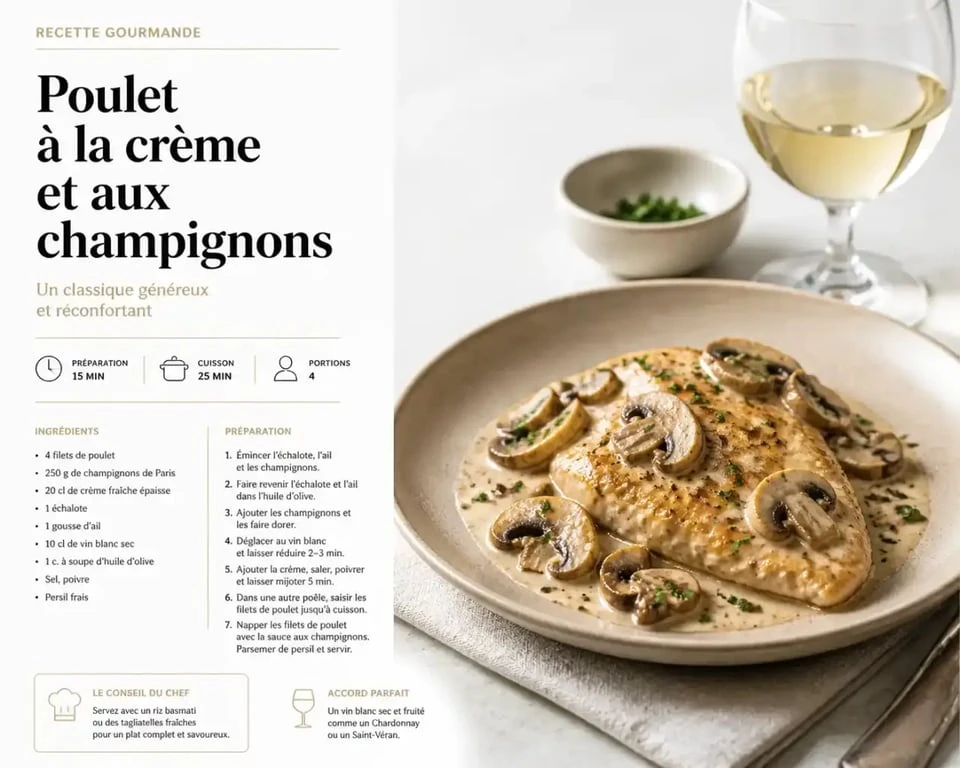 Filet de poulet à la crème et vin blanc, une recette idéale pour savoir quelle viande cuisiner avec du vin blanc