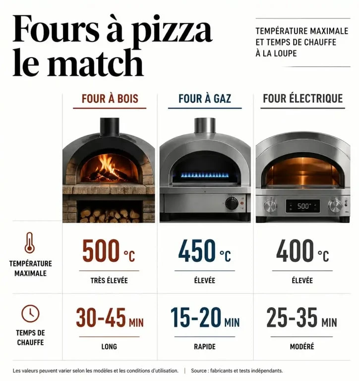 Comparatif température four à pizza électrique bois et gaz