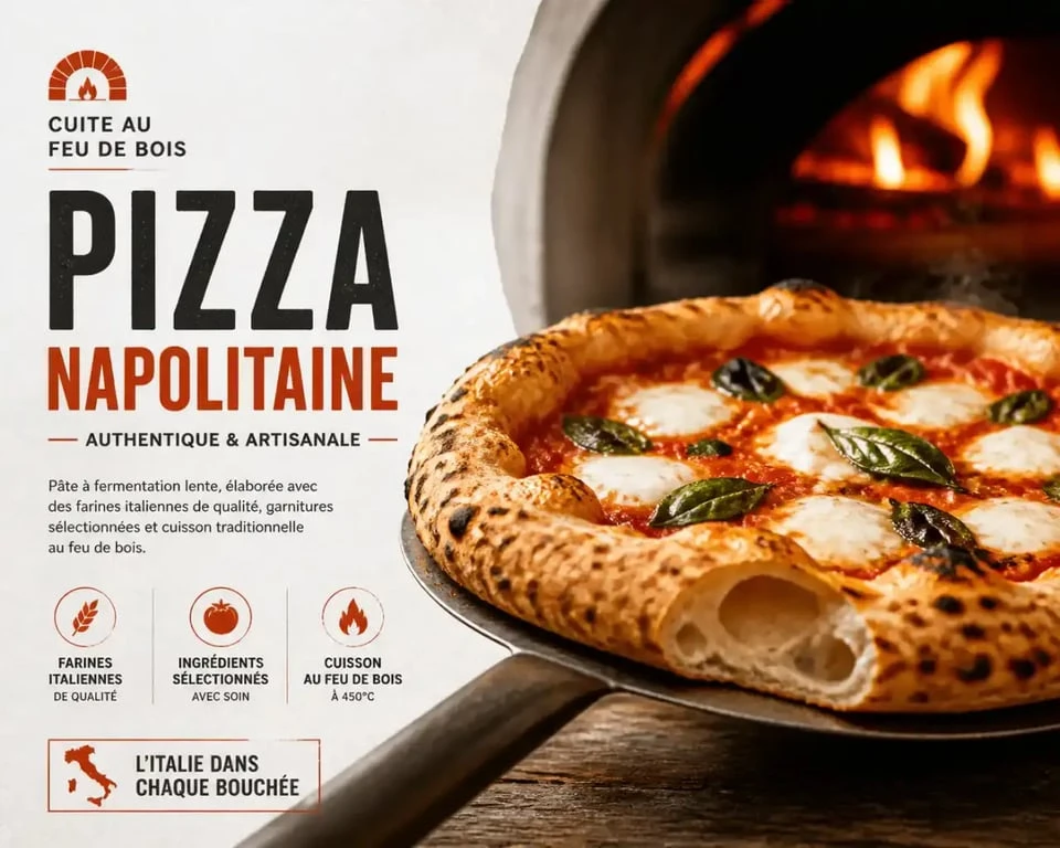 Pizza cuite au feu de bois avec croûte alvéolée et dorée