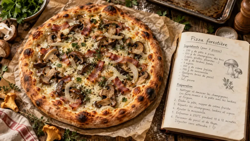 Pizza forestière : précuire les champignons pour garder une pâte croustillante