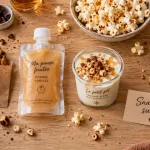 Snacking sucré : cookies, compote et verrines sur table en bois