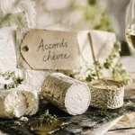Vin avec fromage de chèvre blanc vif et fromages de chèvre sur table