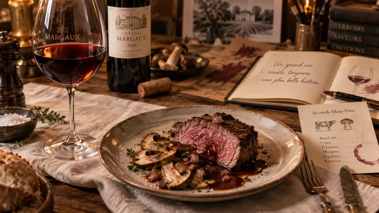 Accord mets vins Margaux : bœuf rosé aux cèpes et sous-bois