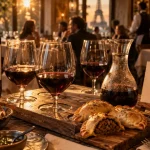 Dégustation vin argentin paris : verres et empanadas sur table à Paris