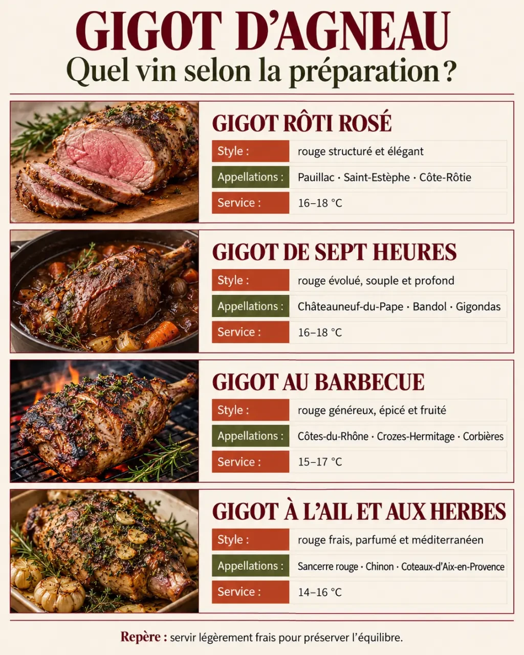 Quel vin avec un gigot d’agneau selon la cuisson et l’assaisonnement