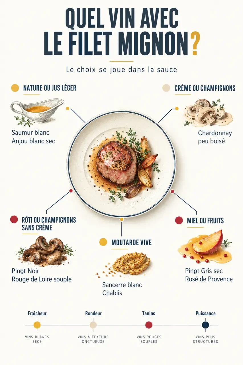 Quel vin avec le filet mignon de porc : schéma des accords selon la sauce et la cuisson
