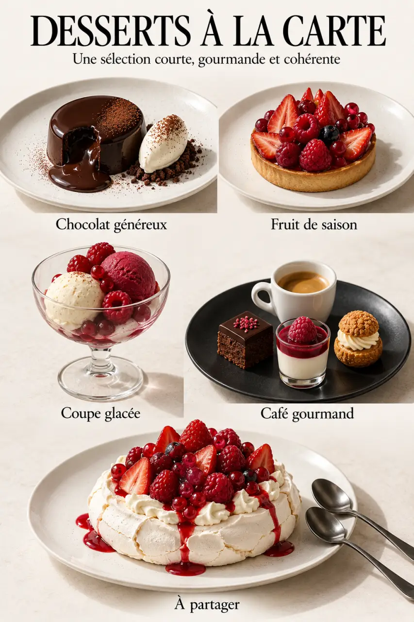Réussir ses desserts gourmands à la carte du restaurant avec une offre variée et un dressage professionnel