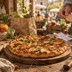 Produits locaux Tarn : tarte aux légumes de saison sur table en bois