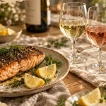 Quel vin avec saumon : verres blanc rosé rouge avec saumon poêlé