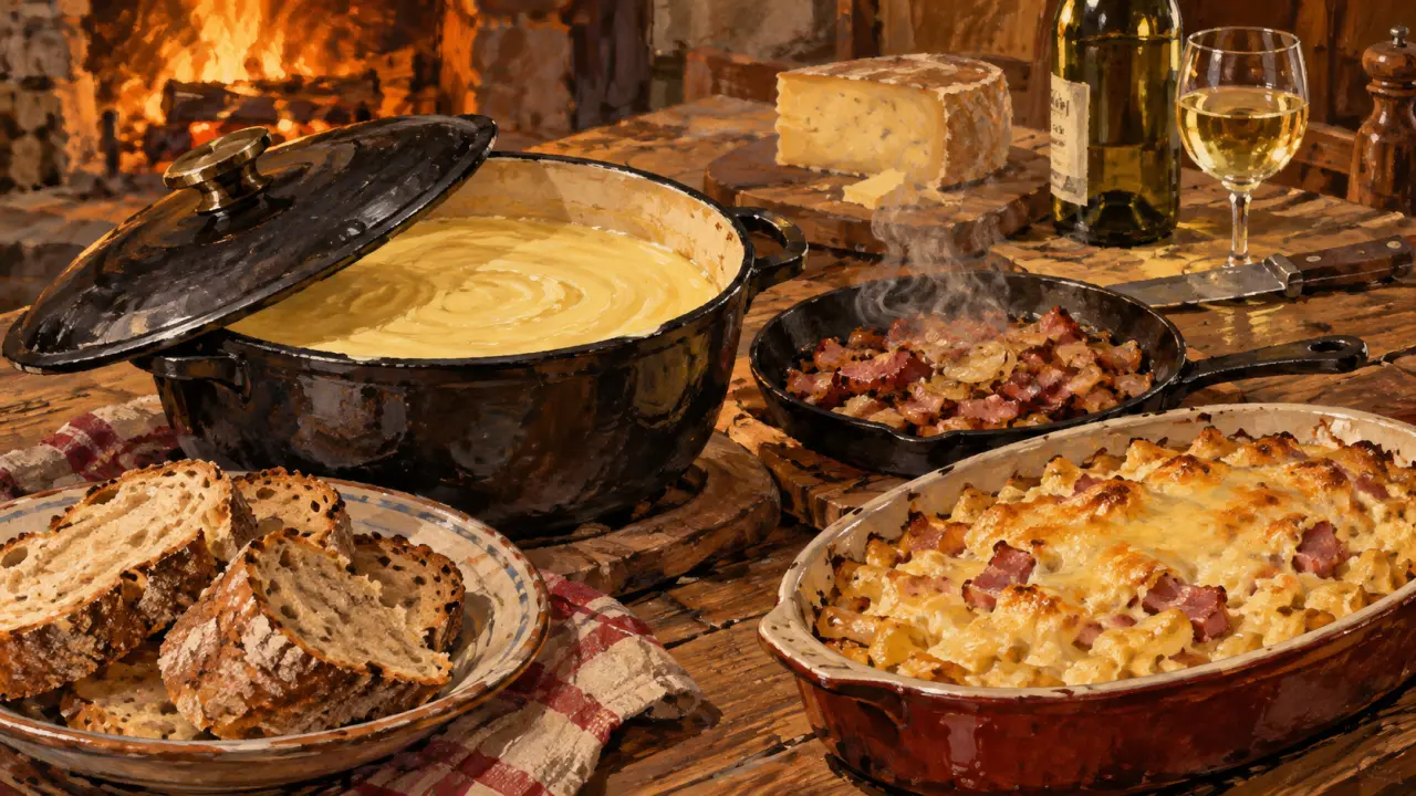 Spécialités savoie : fondue au beaufort et croziflette aux crozets